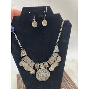 Women's Statement Necklace and Earring Set Silver Boho GUC